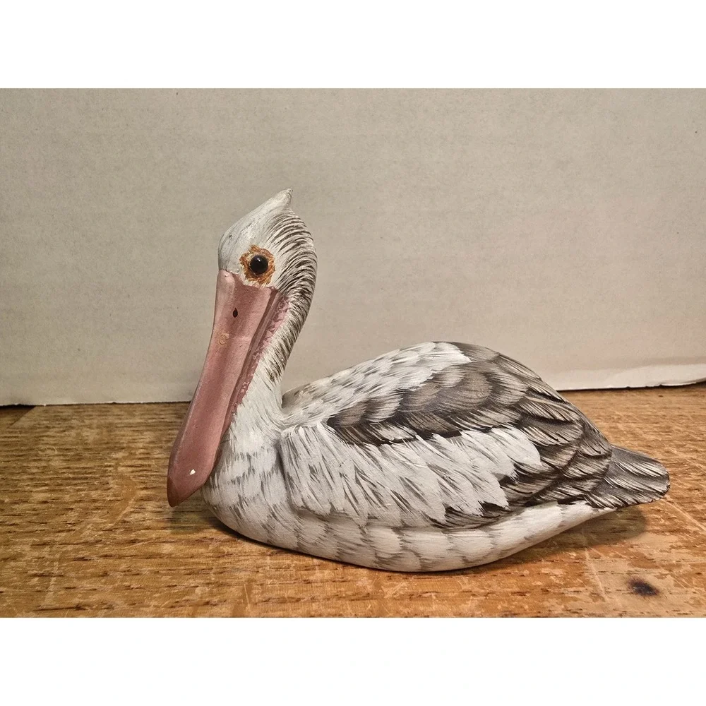Hand Carved Hand Painted Wood Pelican Figurine Bird 4